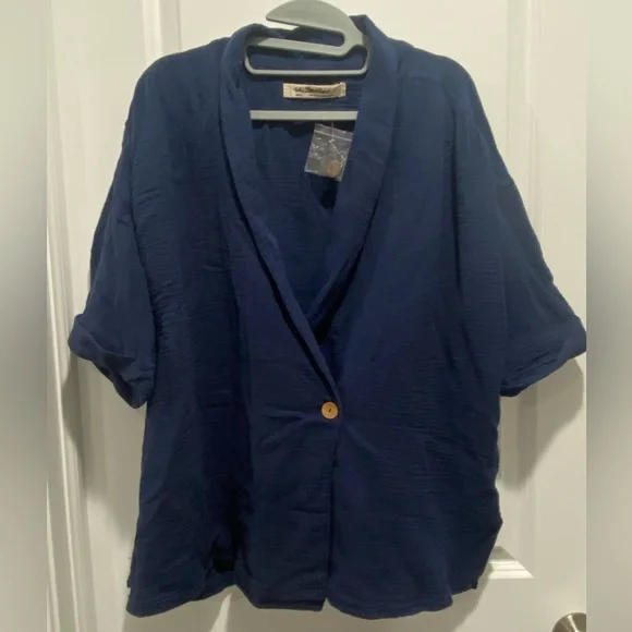 Free People Lou Blazer Shirt Navy - Picture 6 of 8